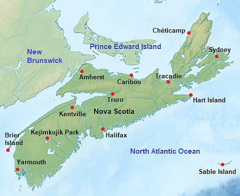 Map with cities - Nova Scotia