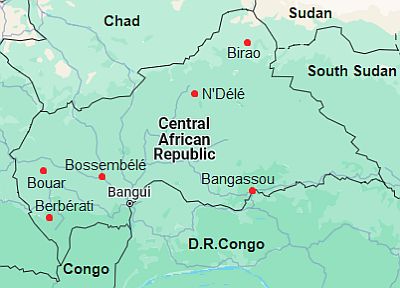 Map with cities - Central African Republic