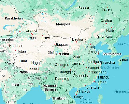 Map with cities - China