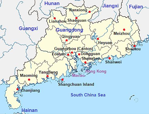 Map with cities - Guangdong
