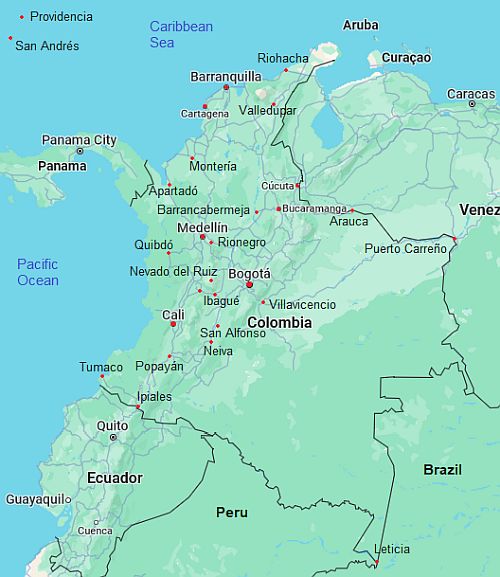 Map with cities - Colombia