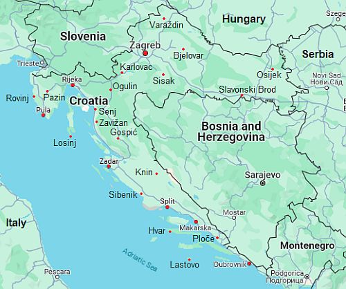 Map with cities - Croatia