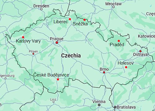 Map with cities - Czech Republic