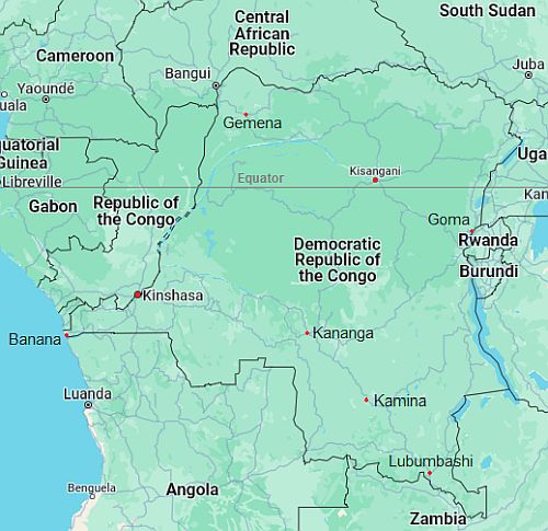 Map with cities - Democratic Republic Congo