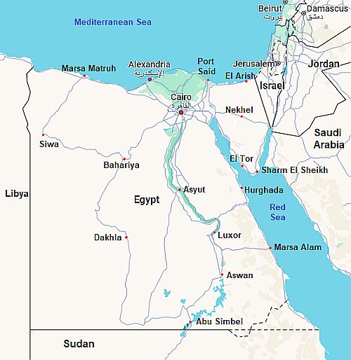 Map with cities - Egypt