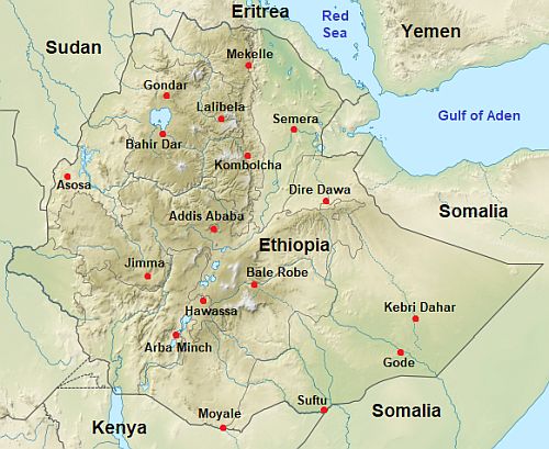 Map with cities - Ethiopia
