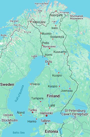 Map with cities - Finland