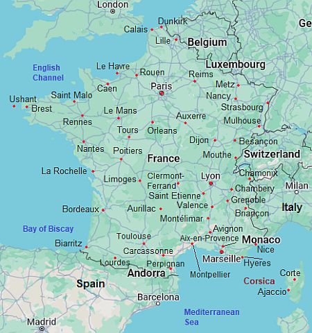 Map with cities - France