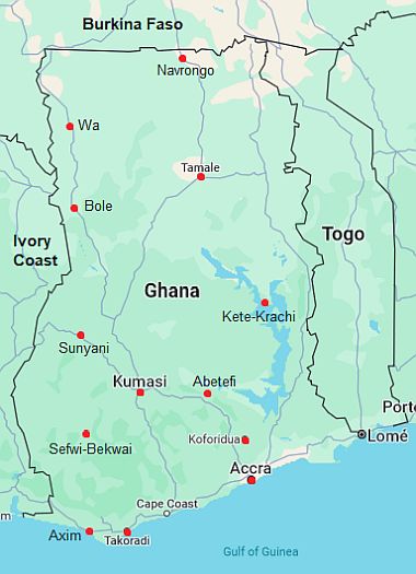 Map with cities - Ghana