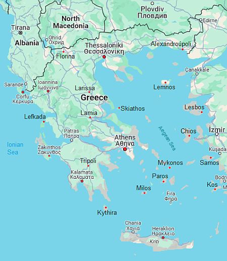 Map with cities - Greece