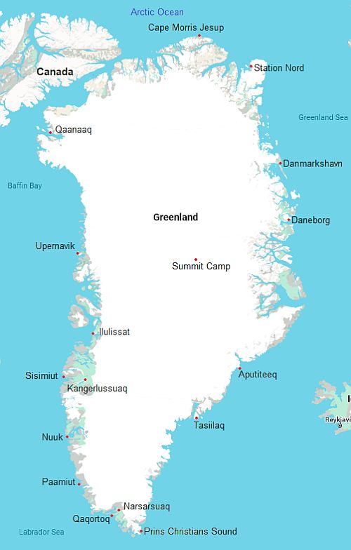 Map with cities - Greenland