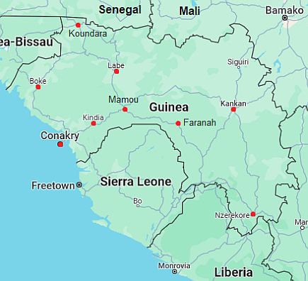 Map with cities - Guinea