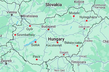 Map with cities - Hungary