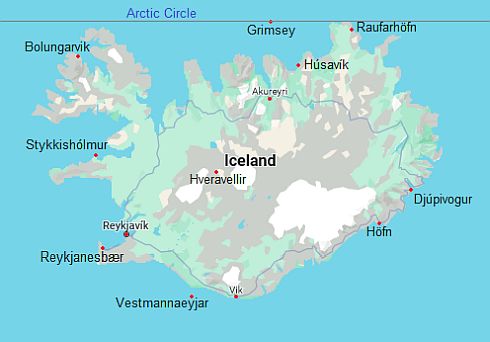 Map with cities - Iceland