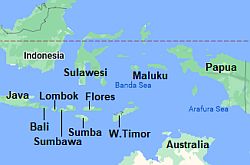 Indonesia, map showing where the Eastern Islands are located