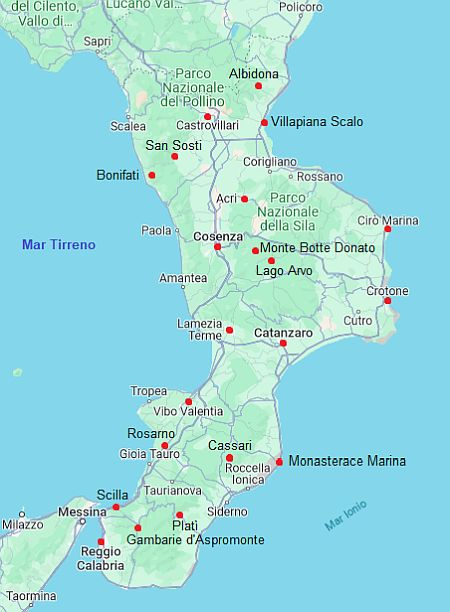 Map with cities - Calabria