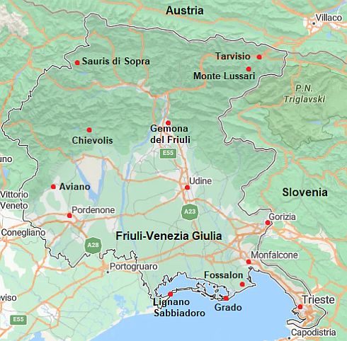 Map with cities - Friuli Venezia Giulia