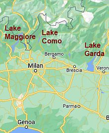 Northern Italian lakes, position on the map