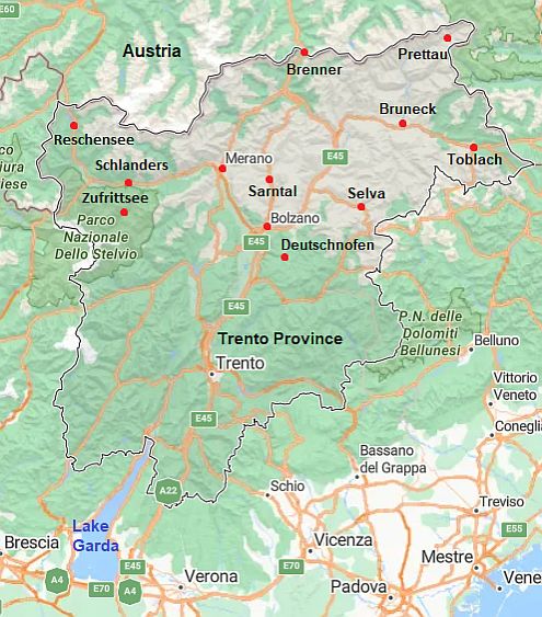 Map with cities - South Tyrol