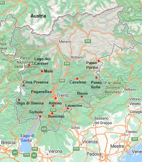 Map with cities - Trentino