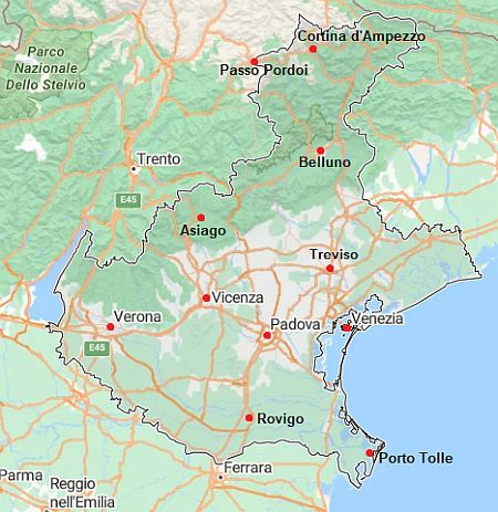 Map with cities - Veneto
