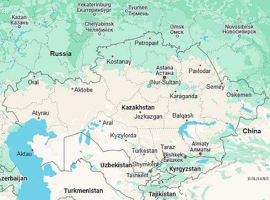 Map with cities - Kazakhstan
