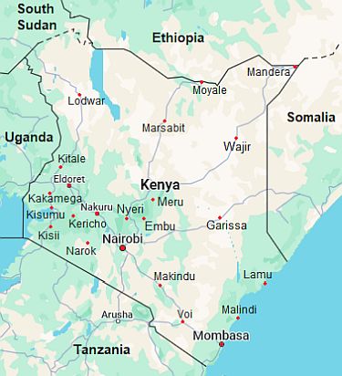 Map with cities - Kenya