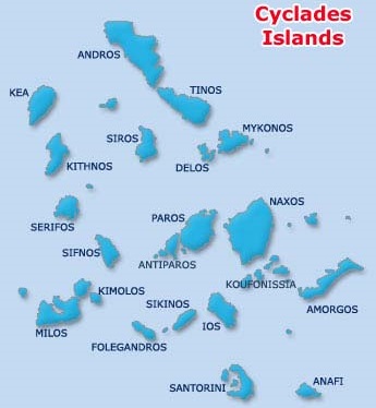 Cyclades Islands, map