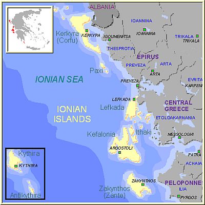 Ionian Islands, map