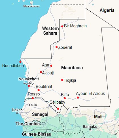 Map with cities - Mauritania
