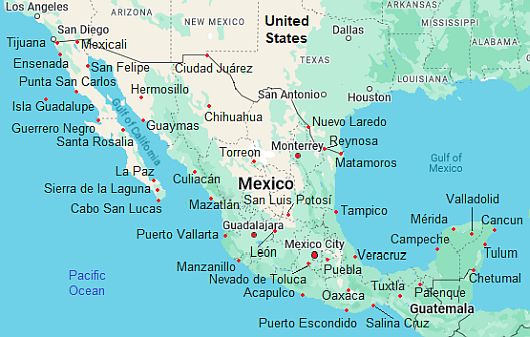 Map with cities - Mexico