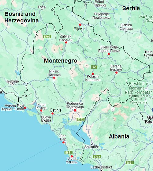 Map with cities - Montenegro