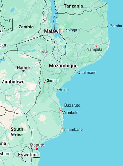 Map with cities - Mozambique