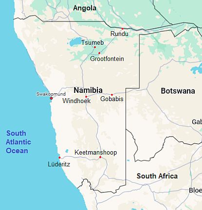 Map with cities - Namibia