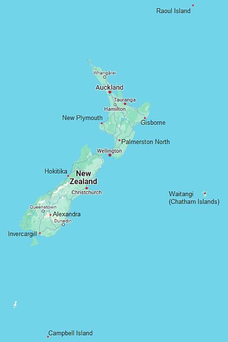 Map with cities - New Zealand
