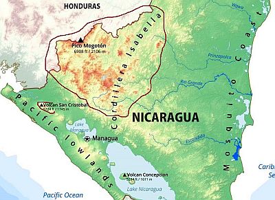 Mountainous areas in Nicaragua