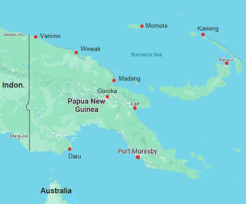 Map with cities - Papua New Guinea