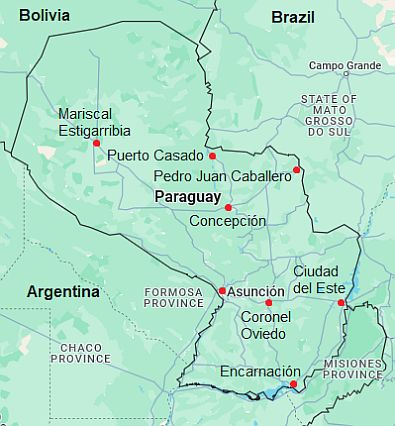 Map with cities - Paraguay