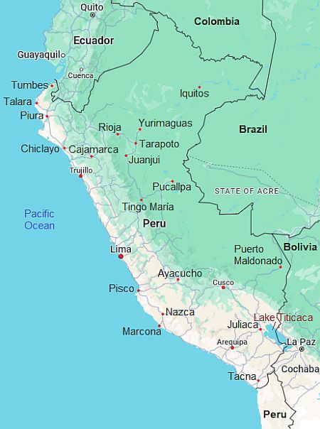 Map with cities - Peru