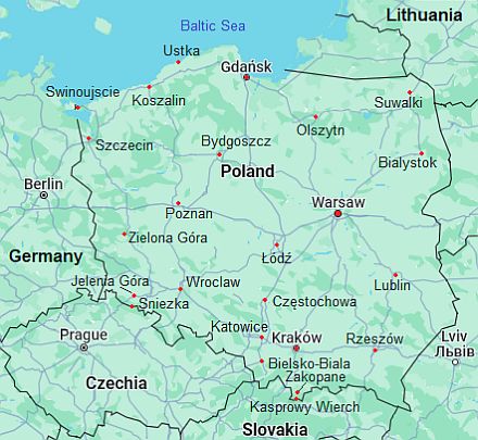 Map with cities - Poland