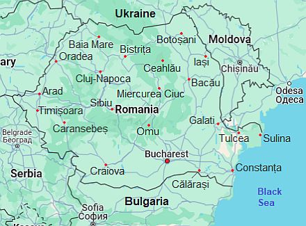Map with cities - Romania
