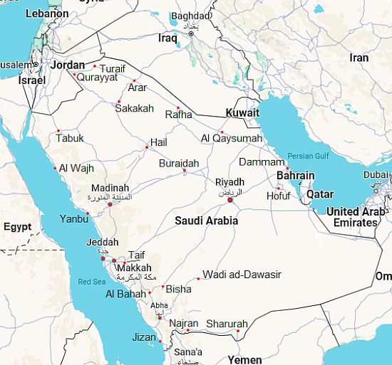 Map with cities - Saudi Arabia