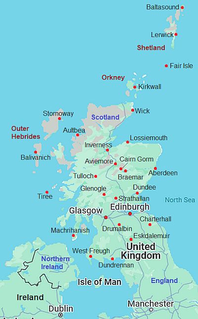 Map with cities - Scotland