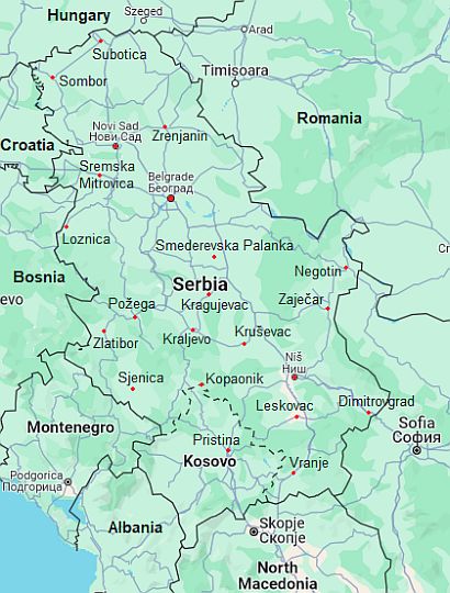 Map with cities - Serbia