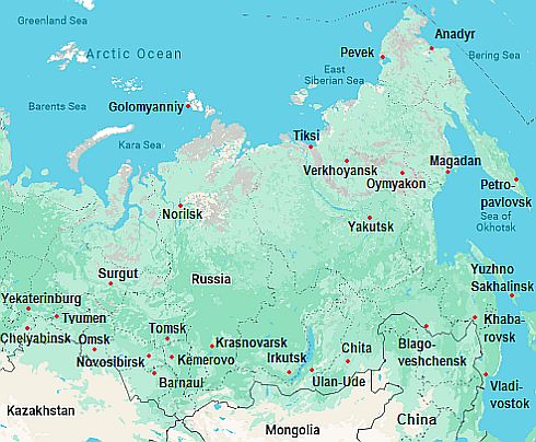 Map with cities - Siberia