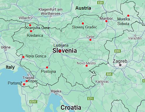 Map with cities - Slovenia