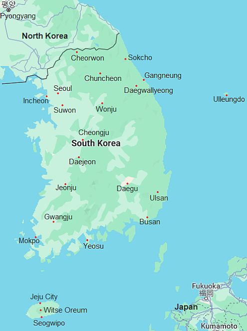 Map with cities - South Korea