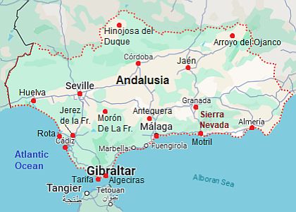 Map with cities - Andalusia
