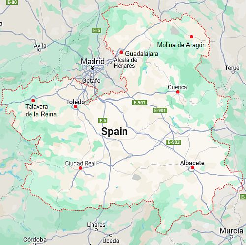 Map with cities - Castile La Mancha