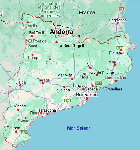 Map with cities - Catalonia